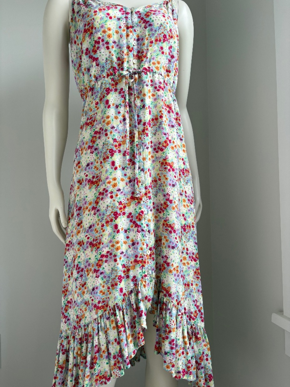 Rails Floral Sundress Size M Button Front Ruffle Hem Summer Dress